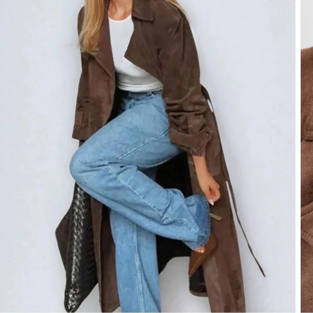 Women's Brown faux suede Trench Coat